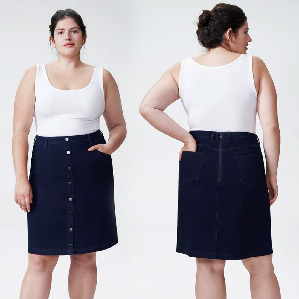 Classic Dark Blue Denim Button-Front Skirt - Women's